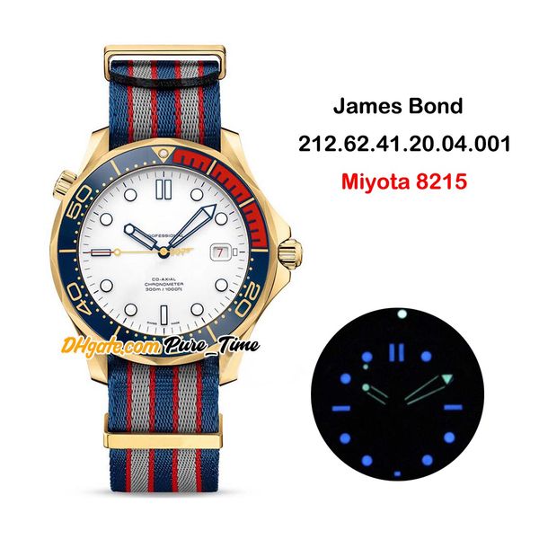 

new 300m limited edition james bond 007 212.62.41.20.04.001 miyota 8215 automatic mens watch 18k yellow gold case nylon watches pure_time, Slivery;brown