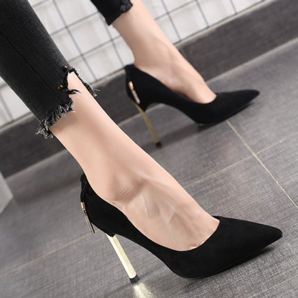 

high-heeled shoes women's fine with 2019 autumn new wild black pointed straps shoes shallow mouth occupation