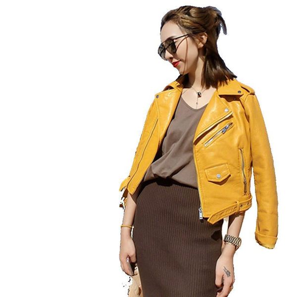 

cross border pu leather 2019 spring new style korean-style casual locomotive leather jacket women's short slim fit coat
