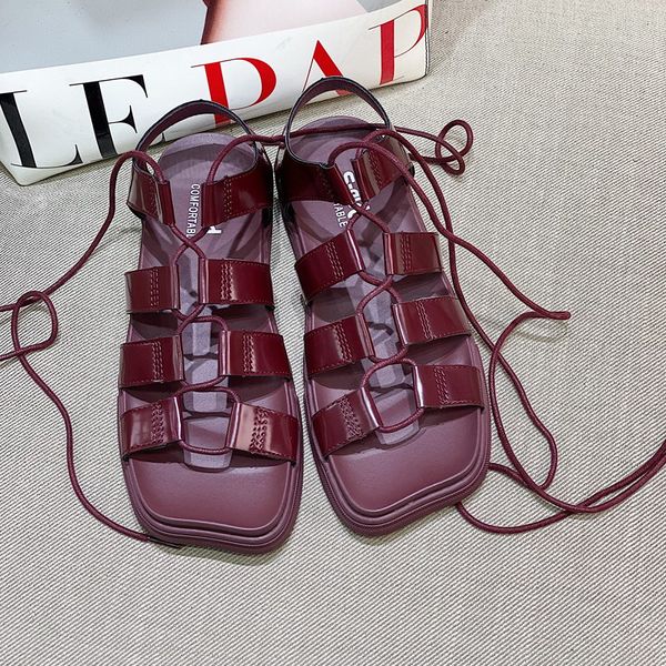 

errfc summer womens red casual sandals shoes rome lace up ladies slides platform girls chaussure black size 35-39