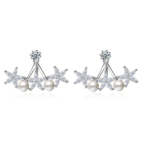 

ewelry & accessories promotion crystal flower stud earring female fashion elegant pearl earrings neckband earring 925 pure silver11, Golden;silver
