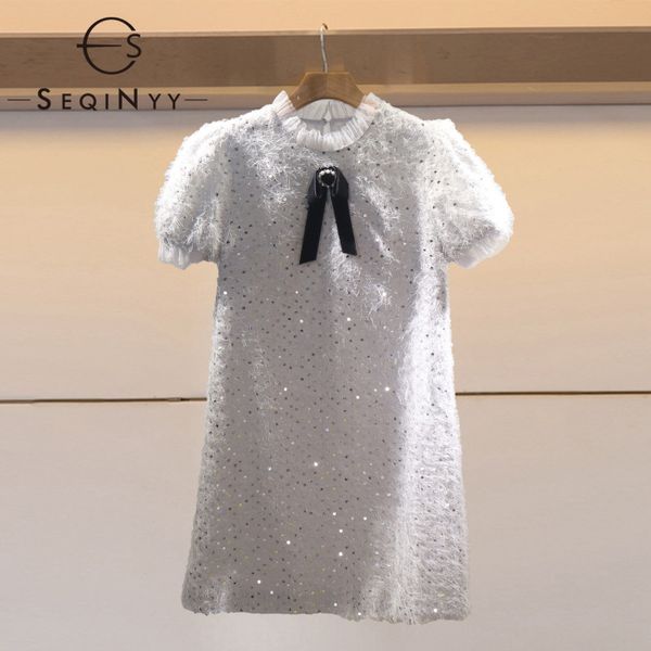 

seqinyy белое платье 2020 лето весна новая мода runway black bow блестки mesh тонкий мини-платье, Black;gray