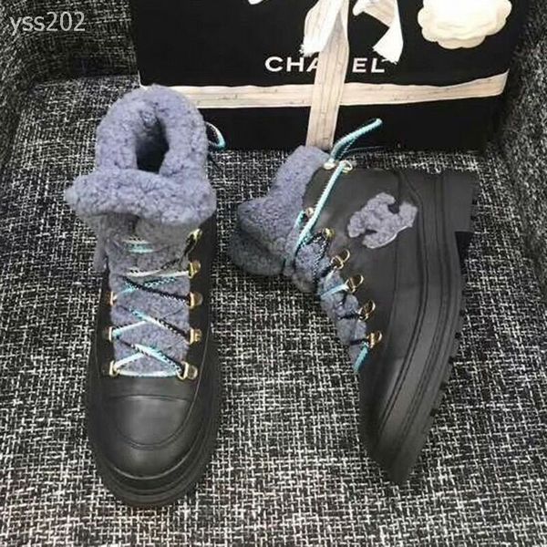 

europe and america women's shoes autumn and winter new cowhide lace-up fashionable snow boots warm cotton wool stitching short boots, Black