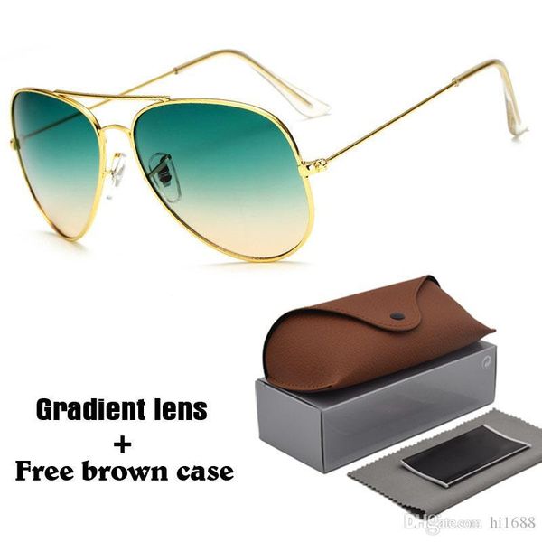

pilot sunglasses men women brand designer driving glasses uv400 goggle metal frame gradient lens with brown case and box, White;black