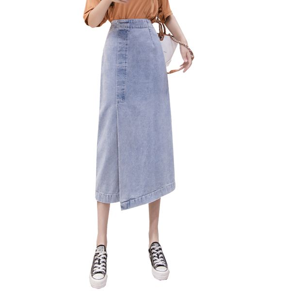 

5xl plus size women's denim skirt 2020 new korean version was thin retro denim split step skirt, Black