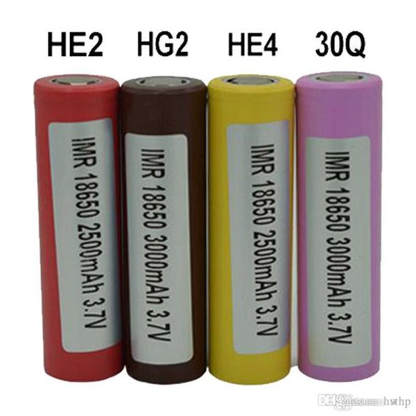 

300pcs 100% высокого качества inr 30q he2 he4 hg2 18650 батарея 2500mah 3000mah 3.7v 18650 батареи аккумуляторные литиевые батареи сотового
