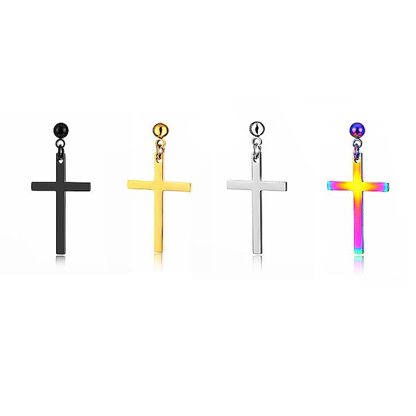

semitree 304 stainless steel colorful cross drop earrings men women anti-allergy dangle earring fashion wholesale jewelry bijoux, Silver