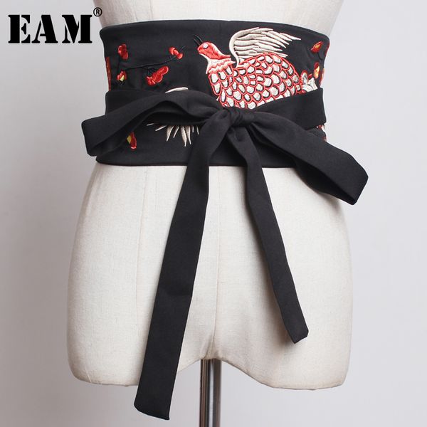 

eam] 2019 new spring summer black temperament embroidery stitch personality wide belt women fashion tide all-match ju018, Black;brown