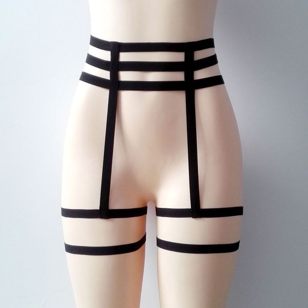 

1 pcs 2017 fashion women lady elastic leg garter belt cage hollow suspender strap underwear leg garter belt, Black;white