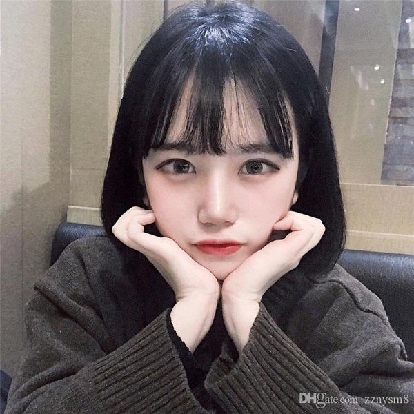 

мода дамы 100% реальное высокое качество тонкий волос аккуратные воздуха челка зажим для волос на висках в корейских fringe фронт парики для, Black