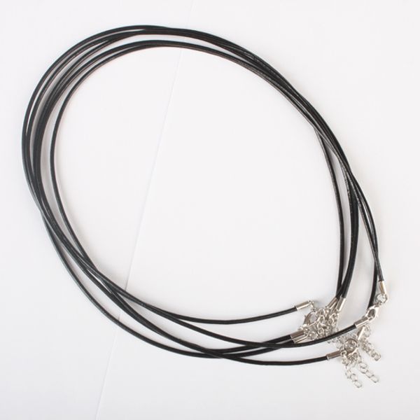 

2mm black leather cord chain silver clasp string rope necklace 18-20"l