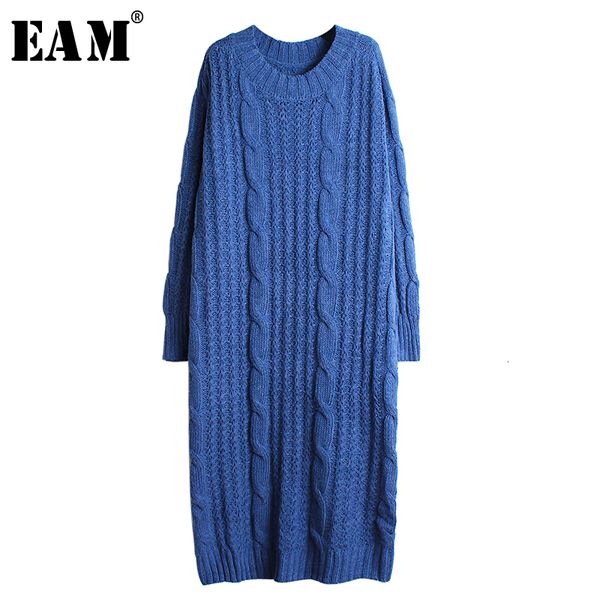 

eam] women multicolor big size knitting dress new round neck long sleeve loose fit fashion tide spring autumn 2019 19a-a424, Black;gray