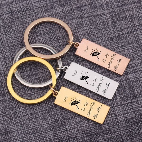 

your love is my umbrella keychain keyring keytag rain engraved popular key chains square lettering custom keytag, Silver