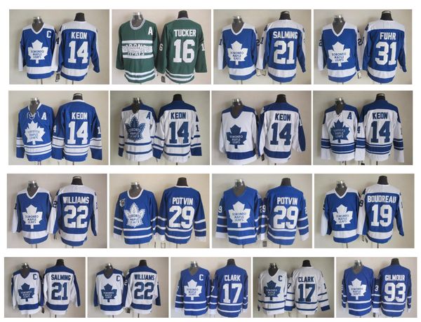 

vintage toronto maple leafs jersey 14 dave keon 16 darcy tucker 31 grant fuhr 17 wendel clark potvin gilmour williams 21 salming ccm hockey, Black;red