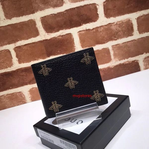 

2020 celebrity design letter printing bee star two fold wallet card back cowhide leather 495055 short purse clutch