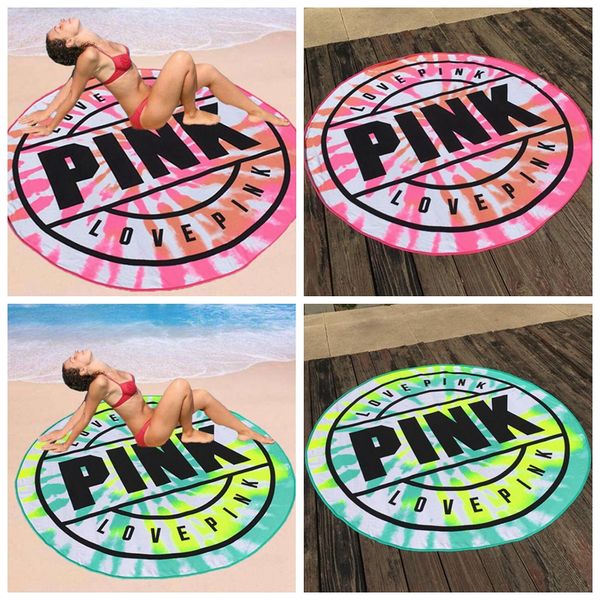 

love pink towels microfiber round beach towel thick women bath towel bikini cover up printed tablecloth picnic rug yoga mat 160cm yw864-2