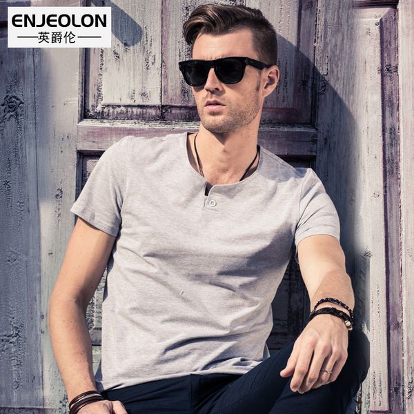

enjeolon brand 2019 t shirt men summer short sleeved solid color white slim fit casual male plus size 4xl tee shirt t1531, White;black