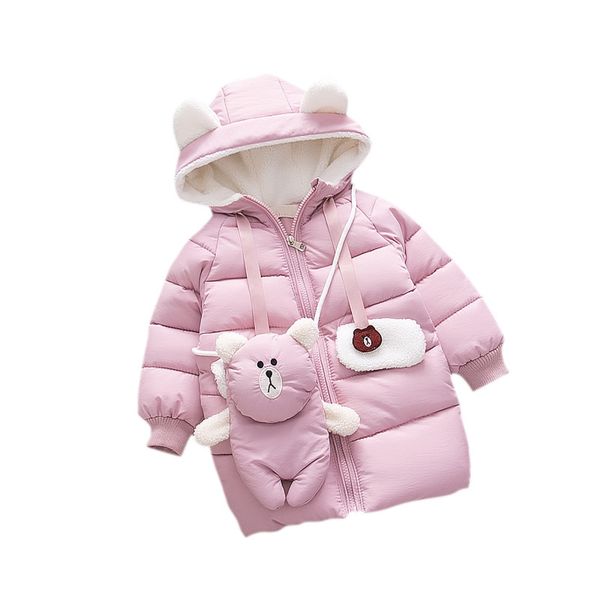 

2018 winter korean children's garment girl little bear cotton-padded clothes girl baby long fund thickening loose coat, Blue;gray