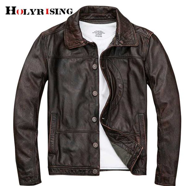 

holyrising men genuine leather jacket men spring/autumn fashion cowhiede motorcycle bomber jackets jaqueta de couro 19080-5, Black