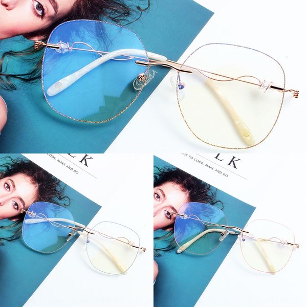 

push frameless cutting edge blue light pearl plain glasses d square crystal flash powder pearl edge diamond glasses, Silver