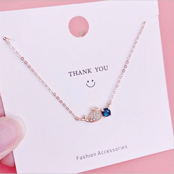 

starry blue glazed stone whale pendant necklaces 925 sterling silver zircon clavicle chain necklace for women choker jewelry sweet design