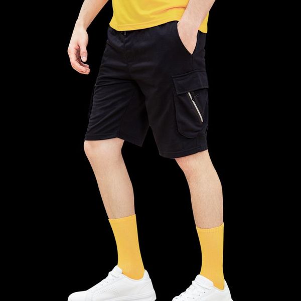 

summer men casual shorts 2020 new cargo shorts elastic waist breathable male solid knee length tactical short pants drawstring, White;black