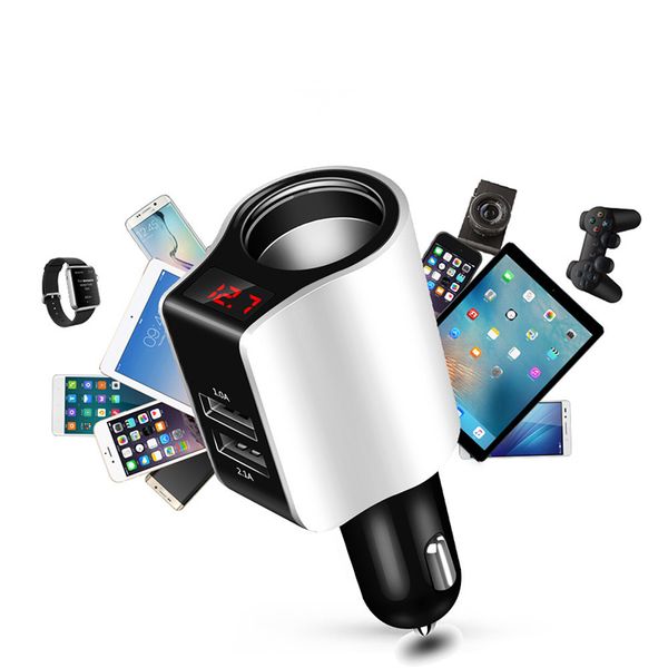 

Car charger 2.1A dual usb car charger 1 cigarette lighter socket display current volmeter Adapters