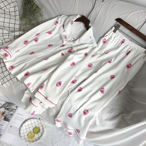 

100% cotton pajama sets prints strawberry pants and long sleeve t-shirt women white two suits sleeping clothing women pyjamas, Black;red