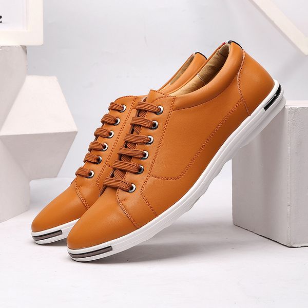 

errfc sales yellow casual comfort men shoes round toe lace up white pu leather leisure shoes man plus size 11 12 13 zapatos, Black