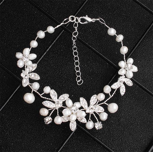 

2019 european and american fashion new ladies pearl handmade jewelry handmade flower diamond bracelet bride bridesmaid jewelry ing, Golden;silver