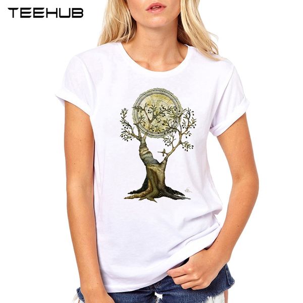 

teehub 2019 new women fashion novelty tree art printed t-shirt casual short sleeve t shirt, White