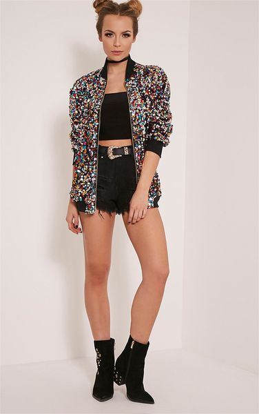 

Loose Womens Designer Bomber Jacket Sequins Long Sleeve Coat With Zipper Causal Womens Clothing