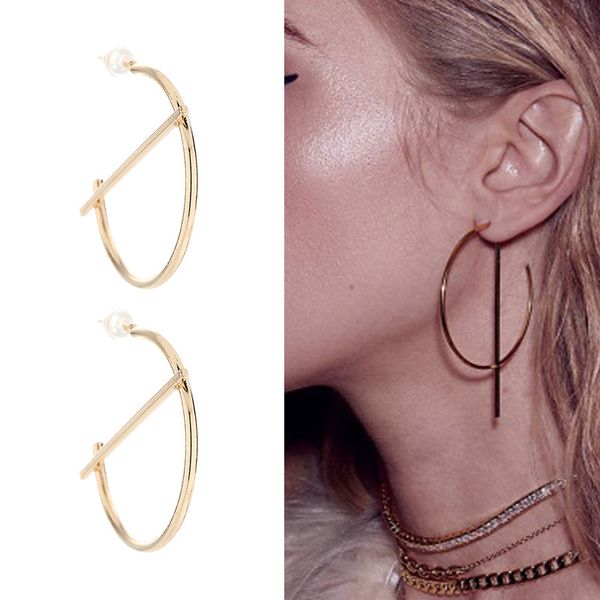 

japanese korean european and american minimalist cool metal retro geometry ear ring elegant versatile earrings exaggeration ear, Silver