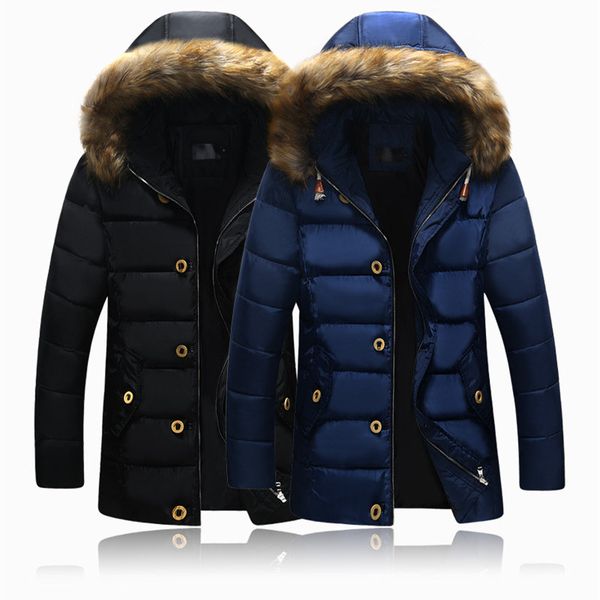 

casual fur collar hooded winter jacket man, Tan;black