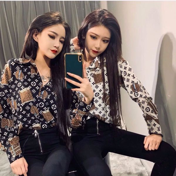 

early spring society shirt quick hand web celebrity big baby douge brother with the trend print lapel shirt shirt female, White