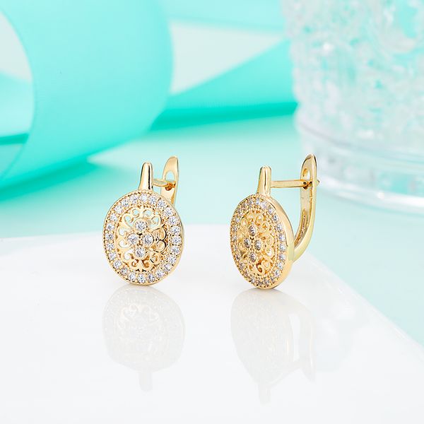 

new fashion gold/silver micro wax inlay natural zircon earrings hollow flower stud earrings for women jewelry brincos, Golden;silver