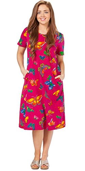 

la cera short sleeve mid-length cotton knit a-line dress in butterfly bliss, Black;gray