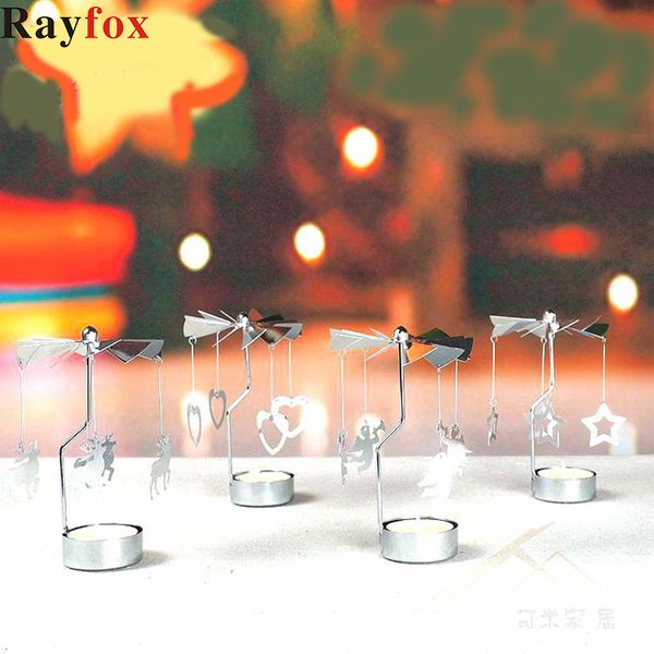 

christmas decoration multi-shape romantic spinning rotary metal carousel light stand sliver candle holder 2019 xmas party