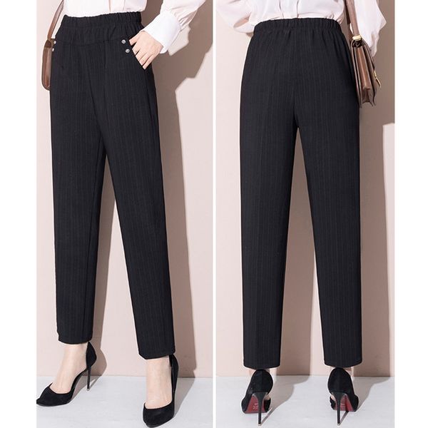 

среднего возраста и пожилых женщин брюки мода весна осень зима большой размер упругие талии прямые брюки сними повседневные брюки, Black;white