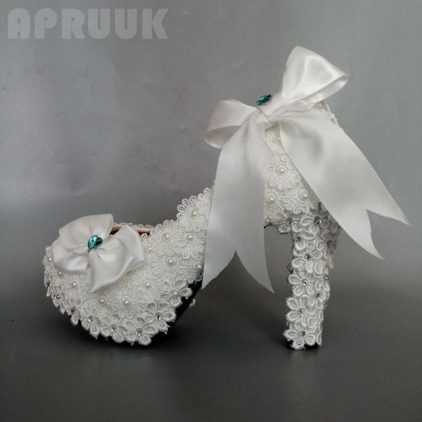 

woman shoes super high 1cm block heels white lace pearls bridal wedding shoes bride satin bow butterfly-knot ladies party pumps, Black