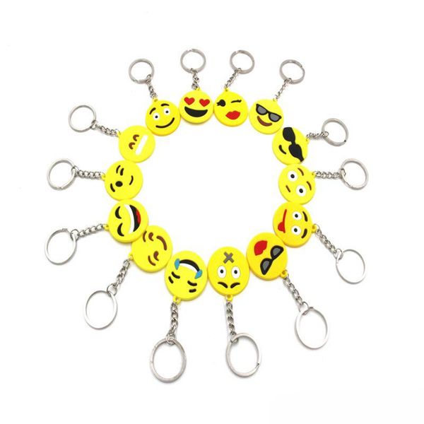 

15 styles cartoon emoji keyrings bag key chains small emotion yellow qq expression keychain pvc doll toy emoji keyring for kids gift h445r, Slivery;golden