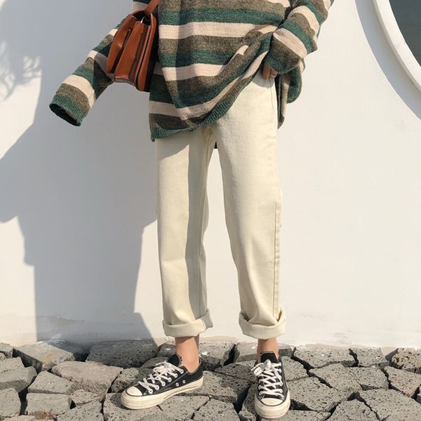 

jeans woman high waist 2019 new korean retro pockets female jean loose women trousers ripped all-match chic denim casual fashion, Blue