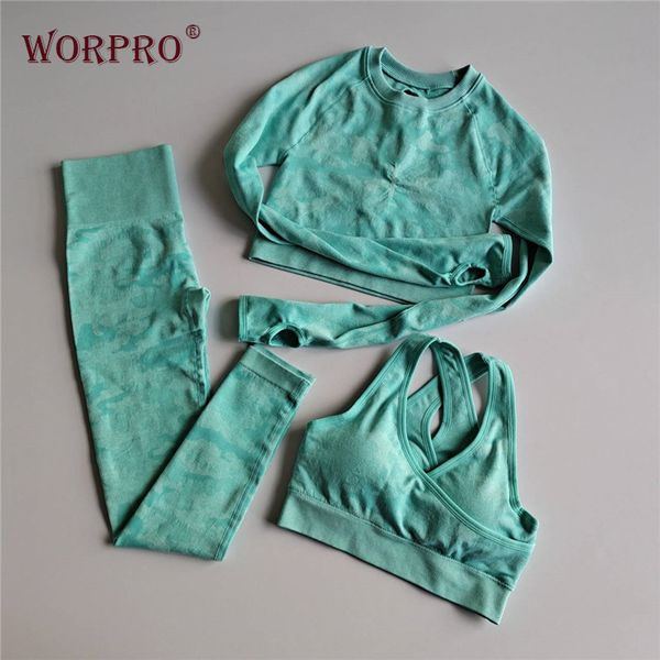 

yoga outfits 3pcs camo seamless set workout clothes for woman long sleeve padded sports bra stretchy leggings sport gym, White;red