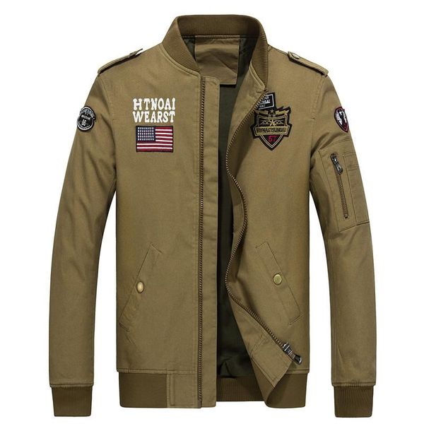 

3 colors mens jackets fashion casual bomber jackets flight jacket embroidered patch motorcycle loose outwear m-4xl, Black;brown