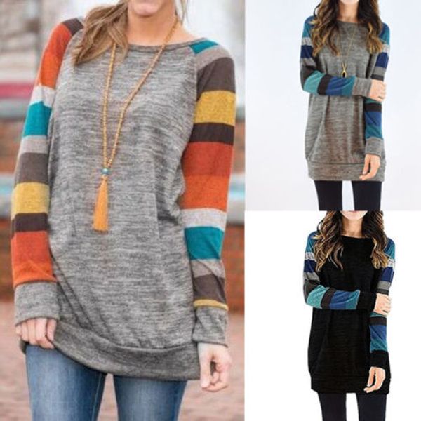 

hirigin 2017 ladies sweatshirt striped long sleeve long sleeve casual for women s-xxl 5 size o neck shirt, Black