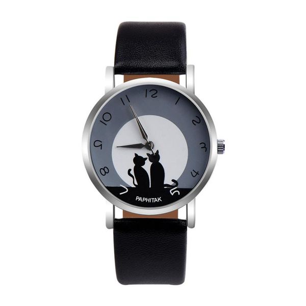 

moemnt # n03 dropshipping watch women's cute faux cat women's watch analog quartz leather wtist vintage bracelet free, Slivery;brown