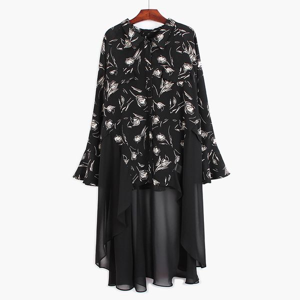 

xuxi spring autumn 2020 women fashion pattern chiffon asymmetrical big size blouse new lapel long sleeve loose fit shirt fz0460, White