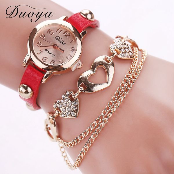 

duoya fashion woman watch fashion luxury heart pendant women watches women bracelet watch wrist, Slivery;brown