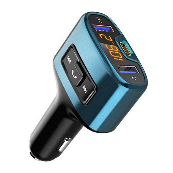 

c52s car accessories handsbluetooth car fm transmitter mp3 player lcd display type-c fasting charge audio dual usb car charge