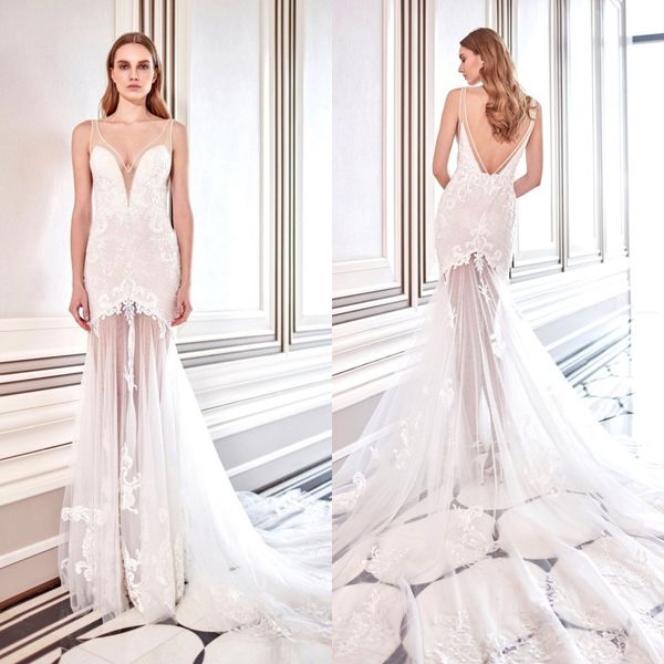 Modest Dany Tabet Abiti da sposa Sweetheart senza maniche Tulle Applique in pizzo Abiti da sposa Sweep Train robe de mari￩e